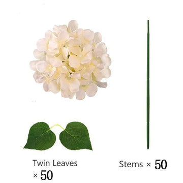 Qfdian 50 PCS Artificial Hydrangea Flowers Silk Hydrangea Heads for Wedding